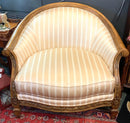 Oversized Carved Wood Armchair with Striped Upholstery
