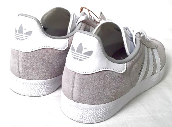 ADIDAS Grey Suede White Stripe Gazelle Sneakers 9.5