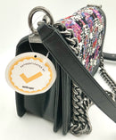 CHANEL Black Leather Purple Multi Tweed Boy Bag NEW PRICE!