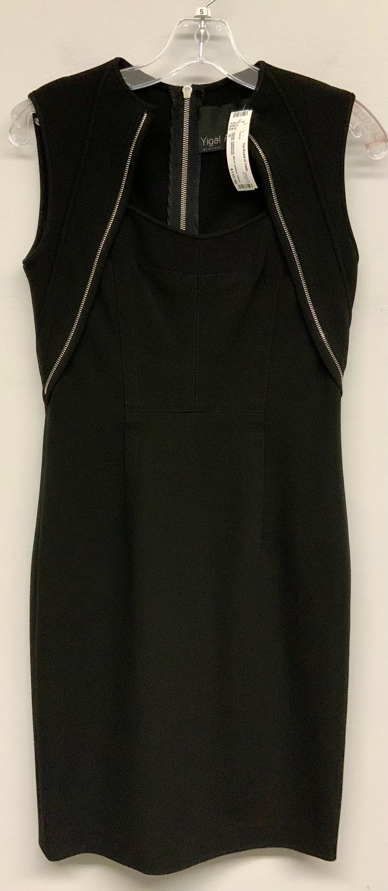 YIGAL AZROUEL Black w/Silver Zipper Accent Back Zip S/L Fitted Dress