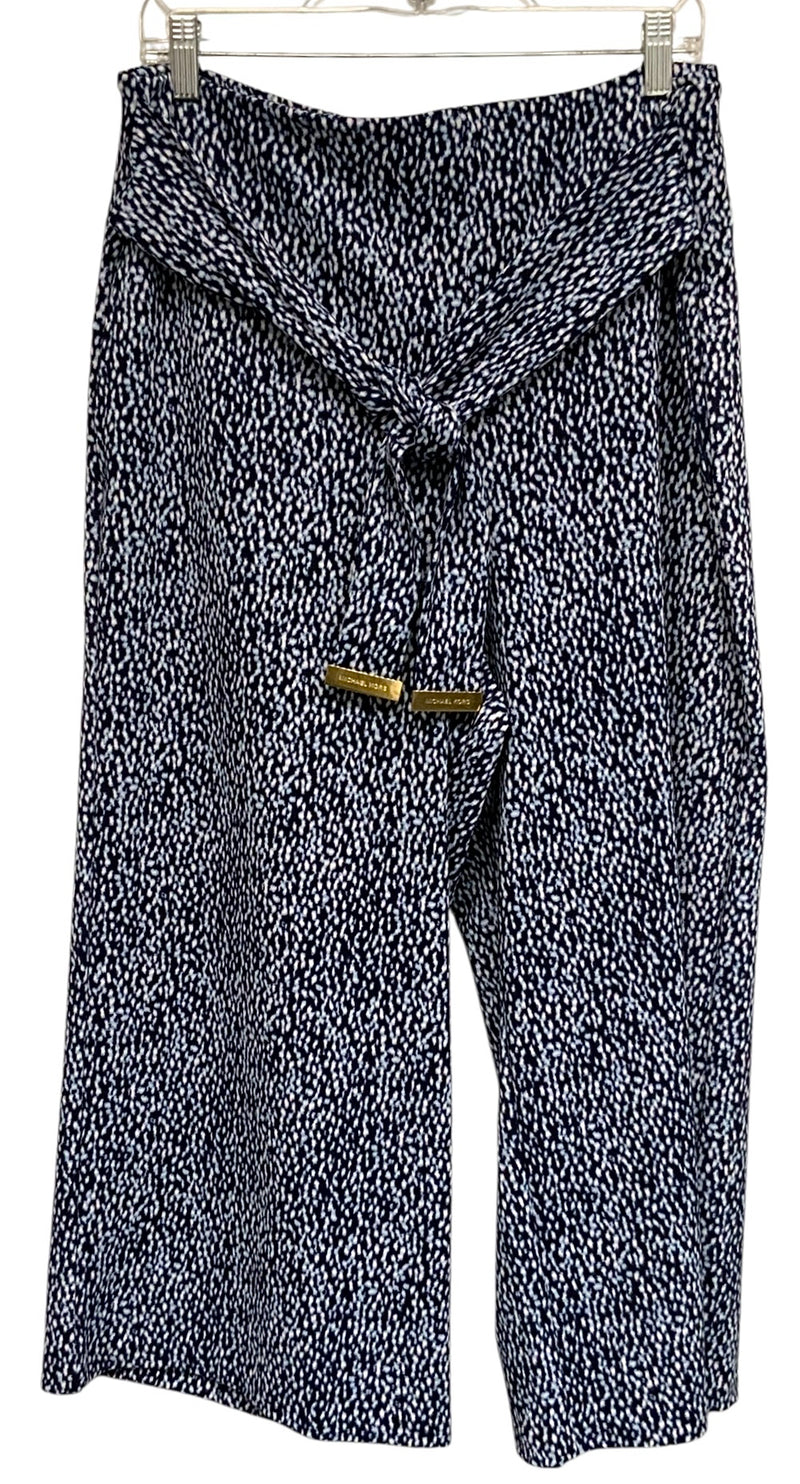 MICHAEL KORS Navy/Blue/White Abstract Print S/L Top & Wide Leg Ankle Pants 2 PC