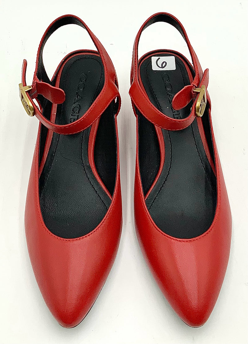 COACH Red Leather Cone Heel Slingbacks 6