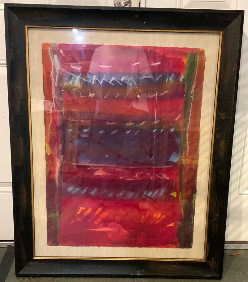 Toni Tully Abstract on Paper in Wood Frame