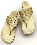 TORY BURCH Gold Lasercut Leather Roselle Thong Sandals 8