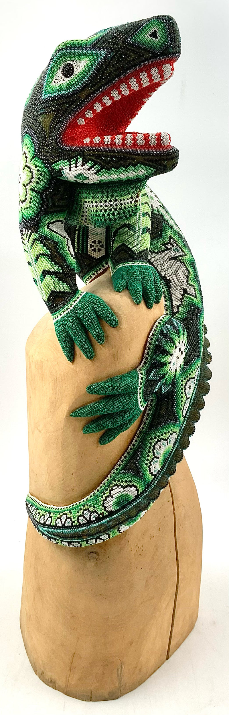 Carved Wood Mexican Iguana with Beaded Detail