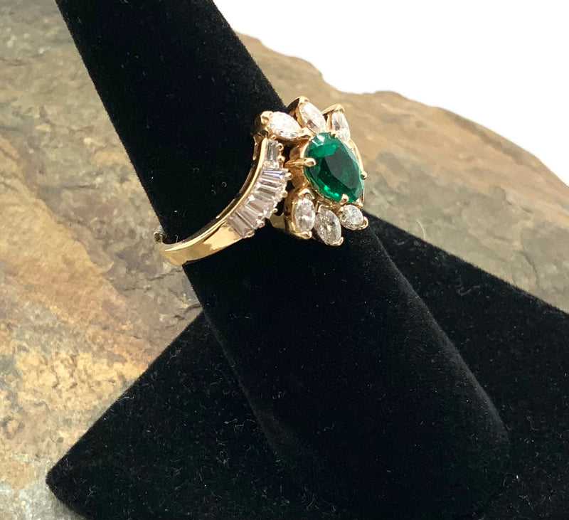 14kt Gold, Diamond & Emerald Ring