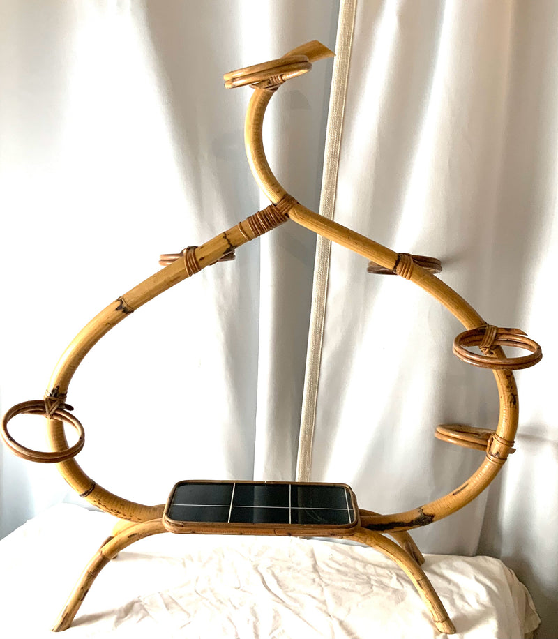 Vintage Rattan 6 Pot Plant Holder