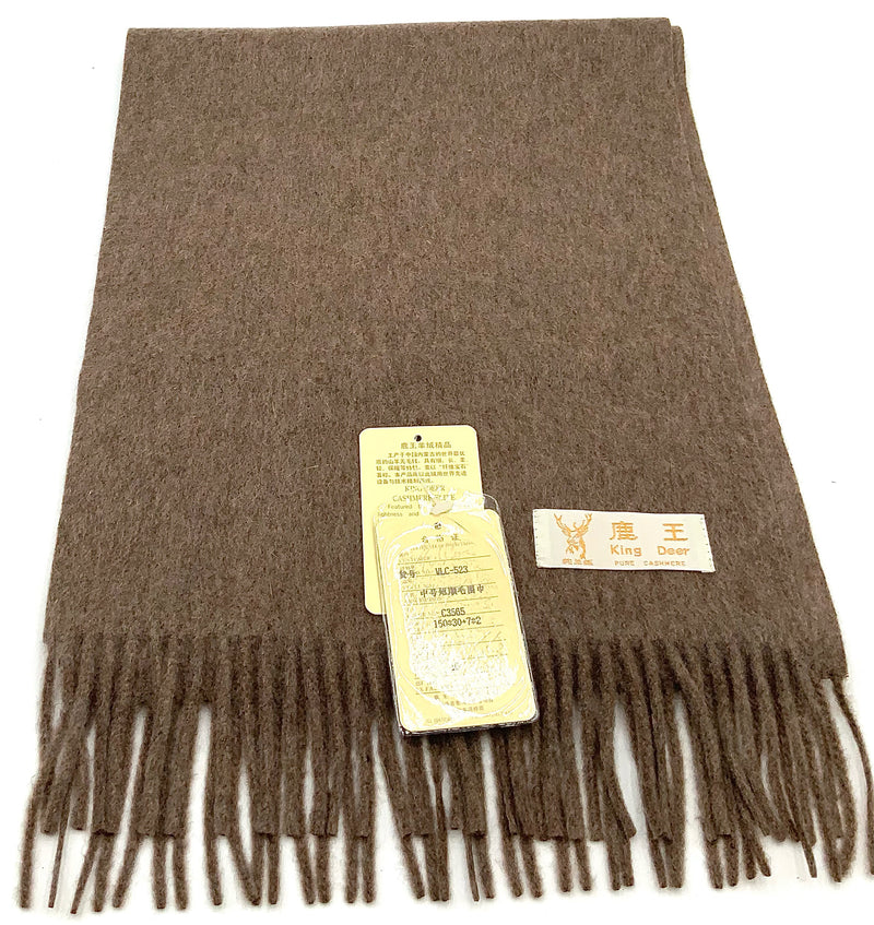 KING DEER Brown Mongolian Cashmere Fringed Scarf