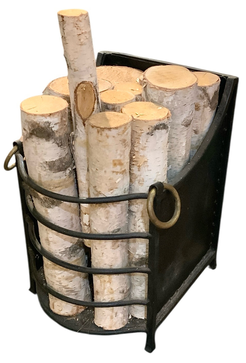 Iron Log Holder with Birch Logs