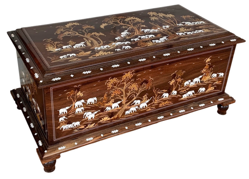 Vintage Indian Rosewood Trunk with Bone Inlay