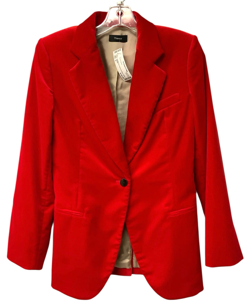 THEORY Red Velvet One Button Blazer