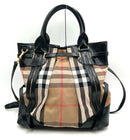 BURBERRY Black  Leather Tan Check Buckles Satchel