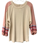 ELLA MARA Oatmeal Waffle Knit w/Pink Embroid Sleeves Top