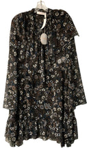 SEE BY CHLOE Black/Tan/White Paisley Sheer Neck Tie Dress