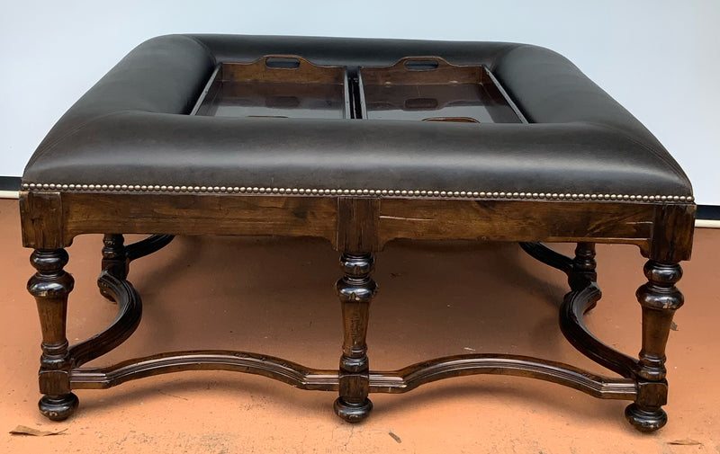 Extra Large Leather Tray Table with Wood Base