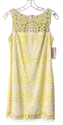 JESSICA HOWARD White w/Yellow & White Lace Overlay S/L Dress