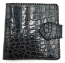 Vintage Black Crocodile Top Stitched Leather Bifold Snap Wallet
