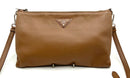 PRADA Brown Grained Leather Logo Bandoliera Crossbody Bag