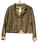 MAGNOLIA PEARL Taupe Textured Cotton Splatter Distressed Blazer Jacket