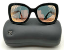 CHANEL Black Frame Rose Gold Mirrored Lens Butterfly Sunglasses AS IS