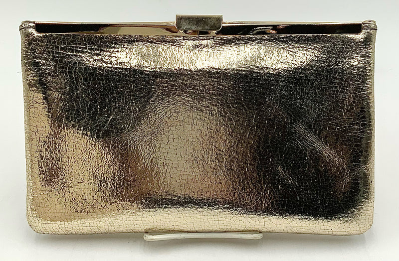 J CREW Gold Leather Frame Clutch