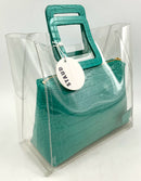 STAUD Jade Embossed Leather Clear Shirley Tote Bag