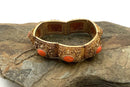 Gold Over Sterling & Coral Filigree Hinged Panel Bracelet
