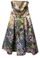 WHBM Green/Lavender/Blue Watercolor Floral Strapless Dress