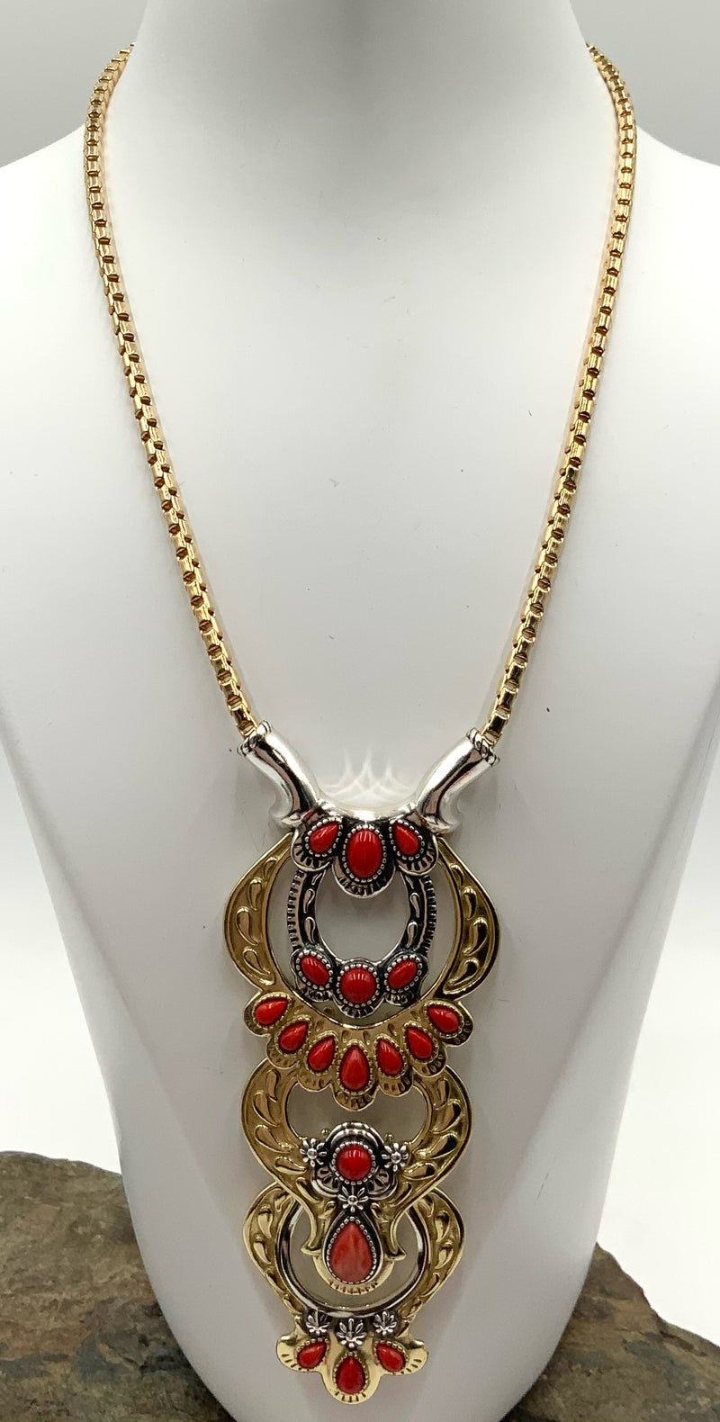 AMERICAN WEST Luna Series Sterling, Coral & Brass Necklace