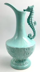 Seafoam Ceramic Pitcher with Seahorse Motif