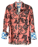 TIZZIE Pink Seahorse Motif w/Fringe Trim L/S B/D Top