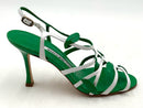 MANOLO BLAHNIK Green White Leather Leaf Detail Strappy Heels 35