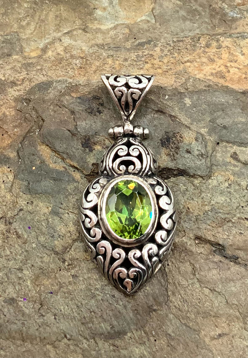 Sterling & Peridot Bali Style Pendant