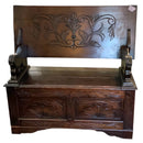 Antique Carved Monk's Bench/Chest/Table