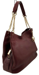 MICHAEL KORS Oxblood Pebbled Leather Goldtone Chain Shoulder Bag