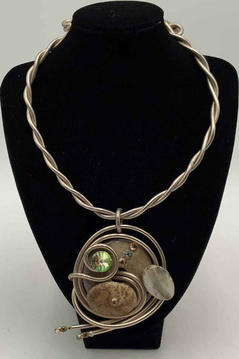 JEFF LIEB Silver Plated Metal, Jasper & Crystals Necklace