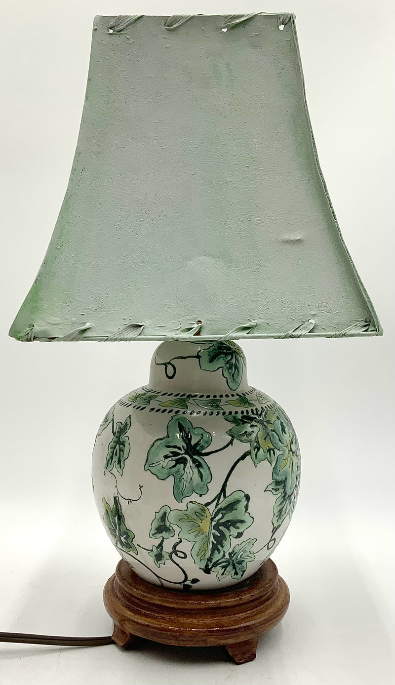 Vintage Blue & Green Ginger Jar Lamp with Paper Shade