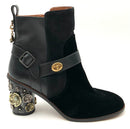 COACH Black Leather/Suede Tea Rose Flower Metal Embellished Heel Bootie 10