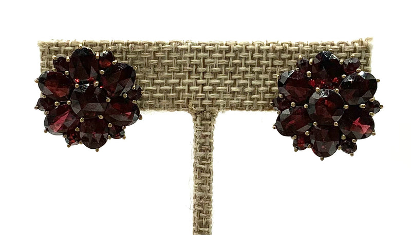 Sterling, Gold Plated Metal & Garnet Clip-On Earrings
