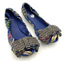 TORY BURCH Blue Velvet/Gold Leather w/Crystal Embell Bows "Viola" Flats 8