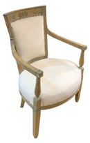 Vintage Carved Wood Arm Chair With Cotton Duck Upholstery