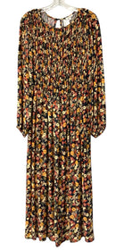 TYLER BOE Navy/Green/Gold/Floral Smocked Bodice L/S Maxi Dress
