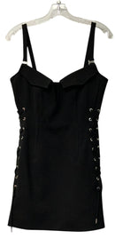 DION LEE Black Cotton Blend Lace Up Side Mini Dress