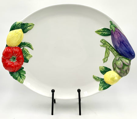 Large Oval Ceramic Italian Platter with Vegetable Motif