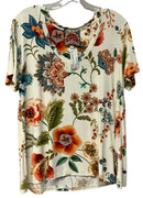 JOHNNY WAS Cream/Orange/Green Floral V-Neck S/S Top