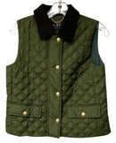 J CREW Olive Quilted Primaloft Brown Corduroy Collar Puffer Vest