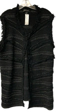 ST JOHN Black Striped Wool/Mohair Blend Fringed Open Long Vest