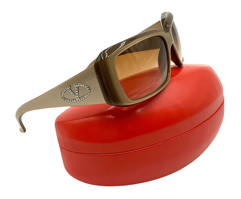 VALENTINO Golden Taupe Gradient Lens Crystal Logo Sunglasses