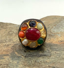 Wooden Ring w/Ruby, Coral, Amber Pearl & More Multi Gems