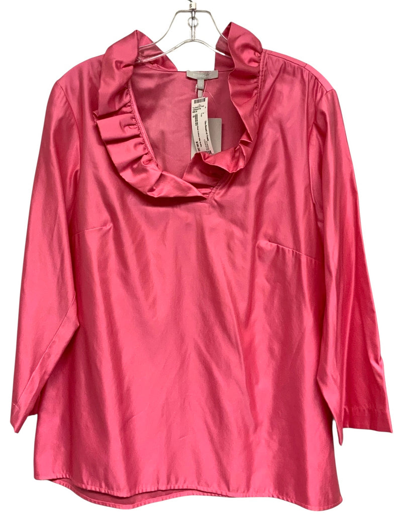 HINSON WU Pink Cotton Silk Ruffle Neck 3/4 Sleeve Top